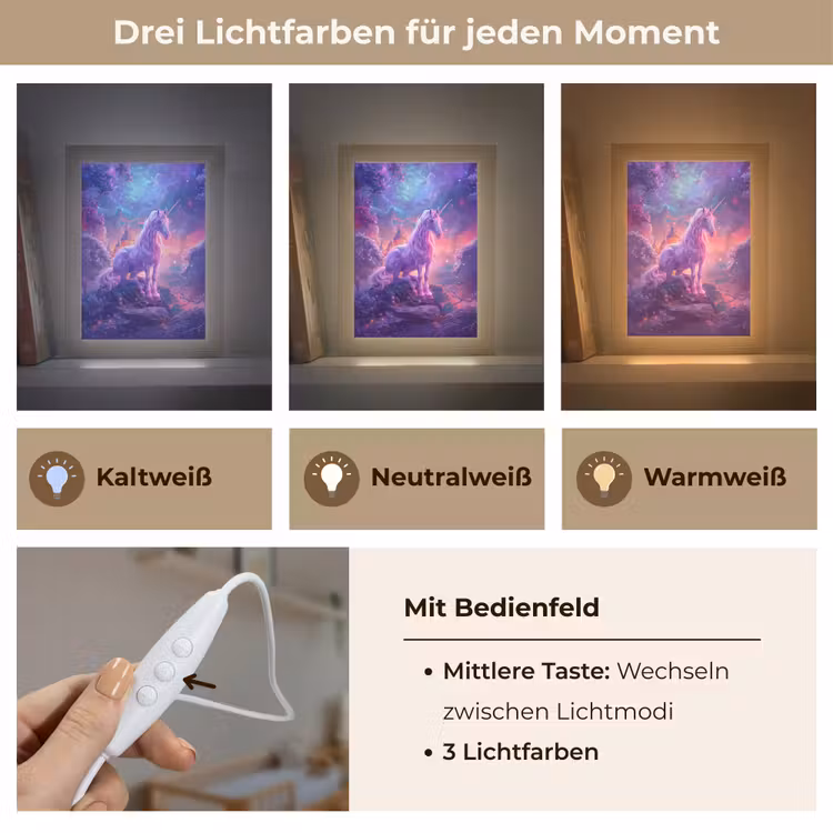 Eenhoorn - Fantasy - Kasteel - Meisje - Paars - Roze Light Box met kabel klein -USP_lichtkleurDE