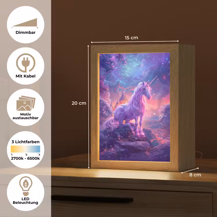 Eenhoorn - Fantasy - Kasteel - Meisje - Paars - Roze Light Box met kabel (Kinderlampje) klein -USP_websiteoverzichtDE