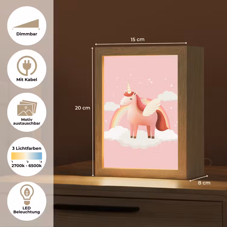 Eenhoorn - Vleugels - Roze - Regenboog Light Box met kabel (Kinderlampje) klein -USP_websiteoverzichtDE
