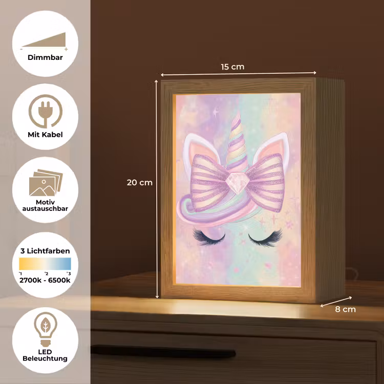Eenhoorn - Glitters - Regenboog - Pastel Light Box met kabel (Kinderlampje) klein -USP_websiteoverzichtDE