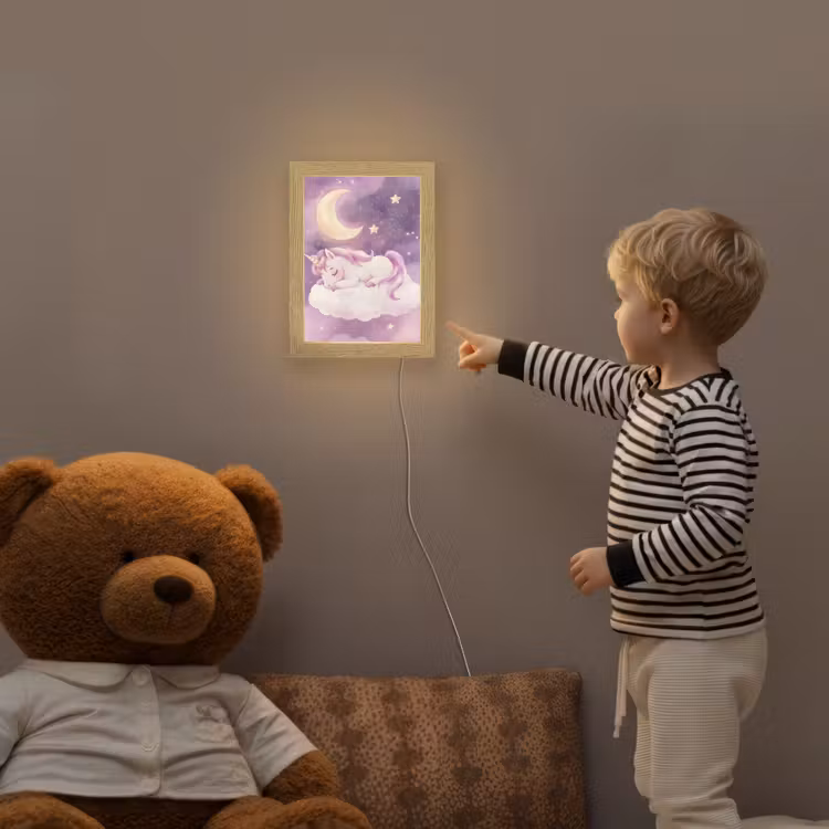 Eenhoorn - Paars - Sterrenhemel - Maan Light Box met kabel klein -sfeer4a_kind