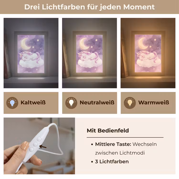 Eenhoorn - Paars - Sterrenhemel - Maan Light Box met kabel klein -USP_lichtkleurDE