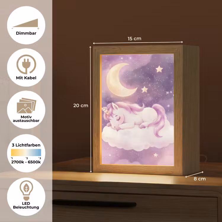 Eenhoorn - Paars - Sterrenhemel - Maan Light Box met kabel (Kinderlampje) klein -USP_websiteoverzichtDE