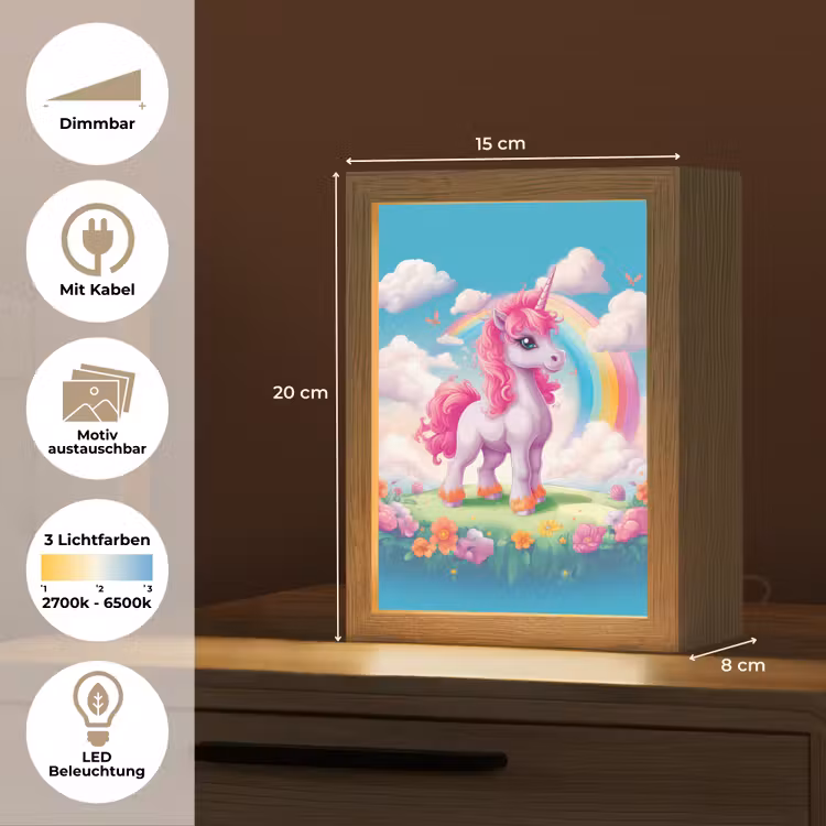 Unicorn - Meisjes - Bloemen - Regenboog - Eenhoorn Light Box met kabel (Kinderlampje) klein -USP_websiteoverzichtDE