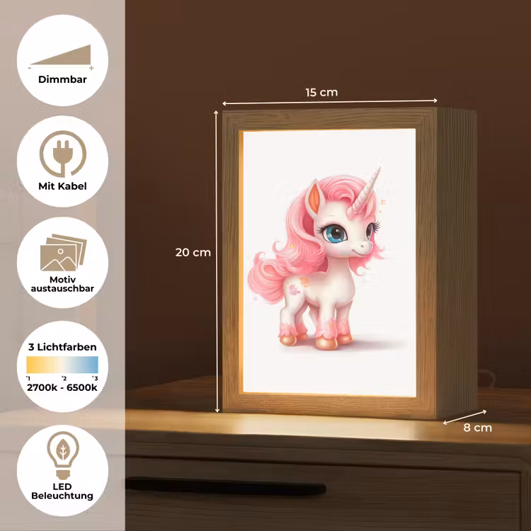 Unicorn - Meisjes - Kinderen - Eenhoorn - Roze Light Box met kabel (Kinderlampje) klein -USP_websiteoverzichtDE