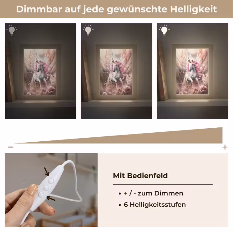 Eenhoorn - Meisje - Roze - Bloemen - Sprookje Light Box met kabel klein -USP_dimbaarDE
