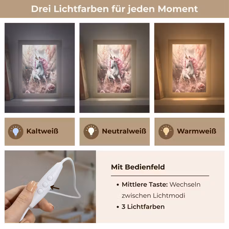 Eenhoorn - Meisje - Roze - Bloemen - Sprookje Light Box met kabel klein -USP_lichtkleurDE