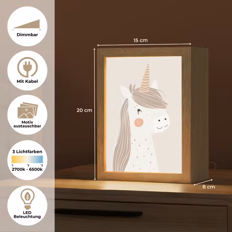 Eenhoorn - Pastel kleuren - Unicorn Light Box met kabel (Kinderlampje) klein -USP_websiteoverzichtDE