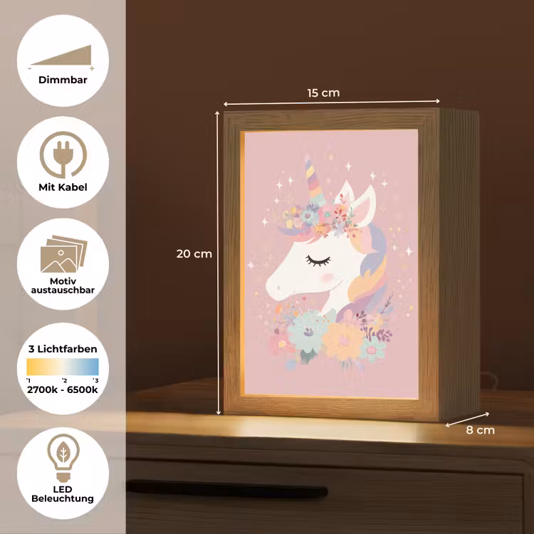 Eenhoorn - Roze - Bloemen Light Box met kabel (Kinderlampje) klein -USP_websiteoverzichtDE
