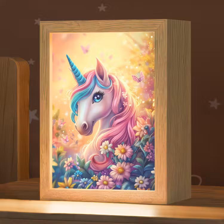 Eenhoorn - Roze - Kleurrijk - Sprookjesbos Light Box met kabel klein -zzz_3d_website