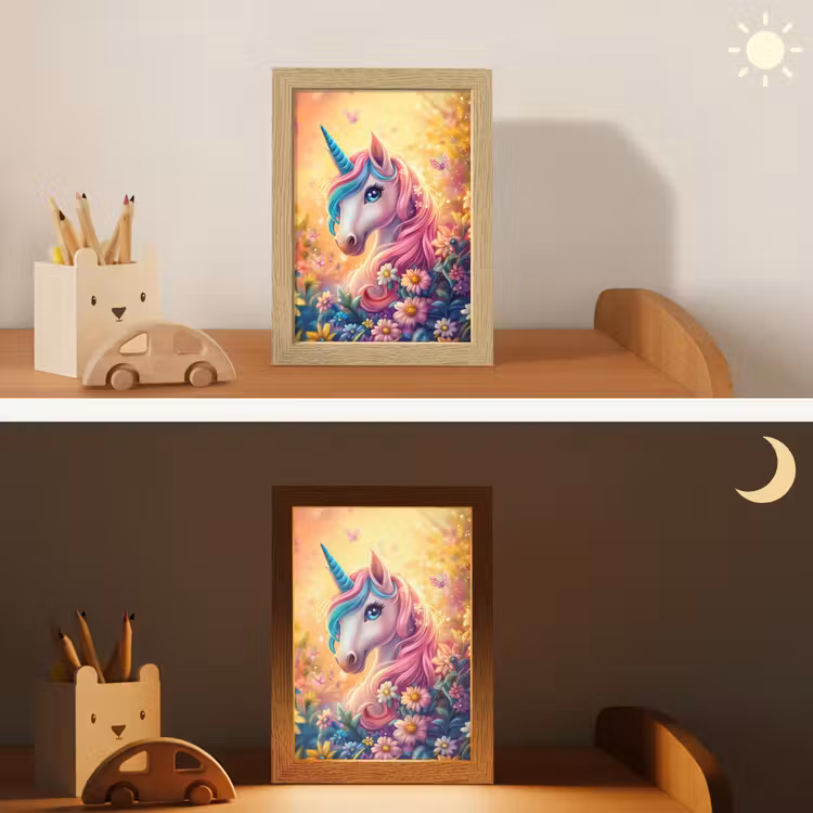 Eenhoorn - Roze - Kleurrijk - Sprookjesbos Light Box met kabel klein -sfeer3_kind