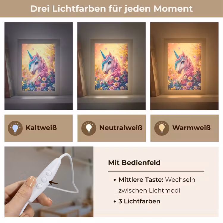 Eenhoorn - Roze - Kleurrijk - Sprookjesbos Light Box met kabel klein -USP_lichtkleurDE