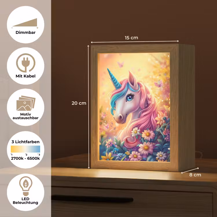 Eenhoorn - Roze - Kleurrijk - Sprookjesbos Light Box met kabel (Kinderlampje) klein -USP_websiteoverzichtDE