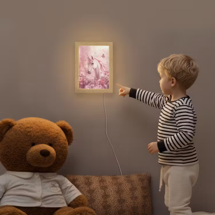 Eenhoorn - Roze - Vlinders - Bloemen Light Box met kabel klein -sfeer4a_kind