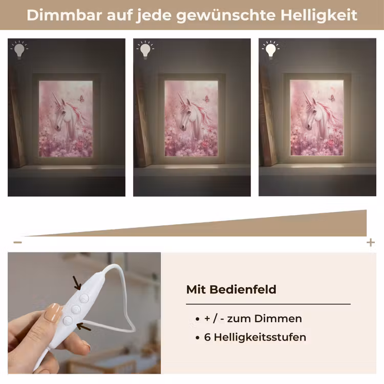 Eenhoorn - Roze - Vlinders - Bloemen Light Box met kabel klein -USP_dimbaarDE