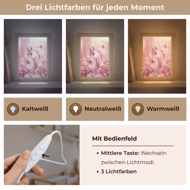 Eenhoorn - Roze - Vlinders - Bloemen Light Box met kabel klein -USP_lichtkleurDE