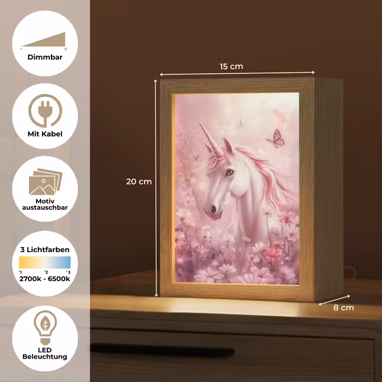Eenhoorn - Roze - Vlinders - Bloemen Light Box met kabel (Kinderlampje) klein -USP_websiteoverzichtDE