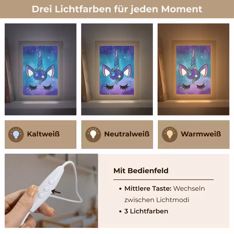 Eenhoorn - Sterrenhemel - Ster - Blauw Light Box met kabel klein -USP_lichtkleurDE