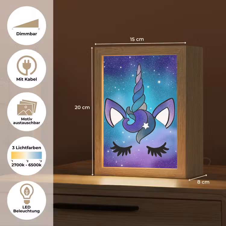 Eenhoorn - Sterrenhemel - Ster - Blauw Light Box met kabel (Kinderlampje) klein -USP_websiteoverzichtDE