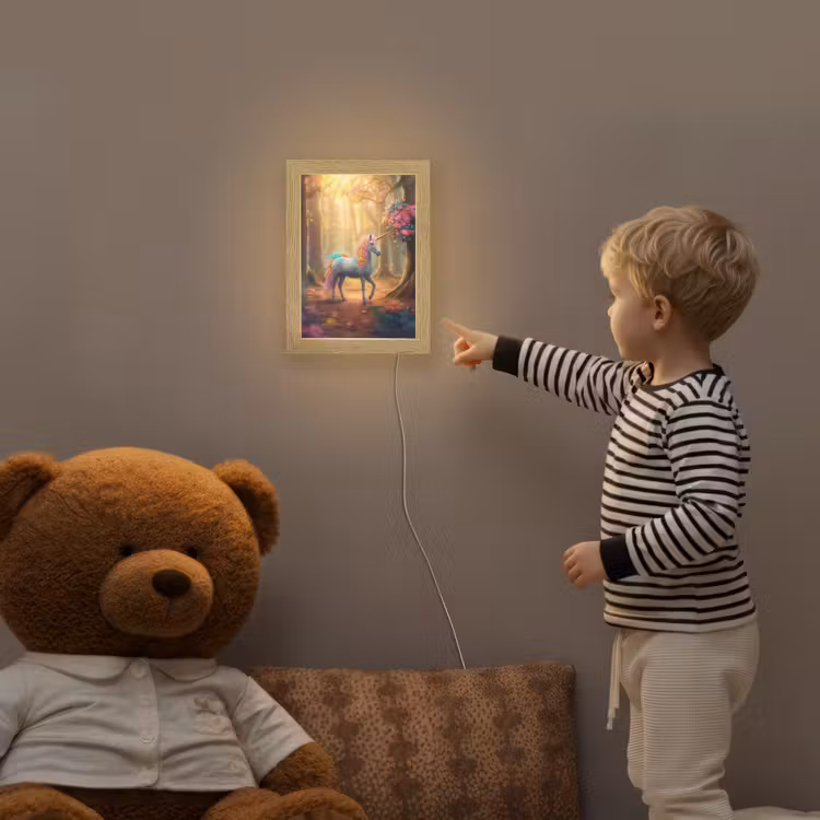 Eenhoorn - Bos - Kleurrijk - Bloemen - Meiden Light Box met kabel klein -sfeer4a_kind