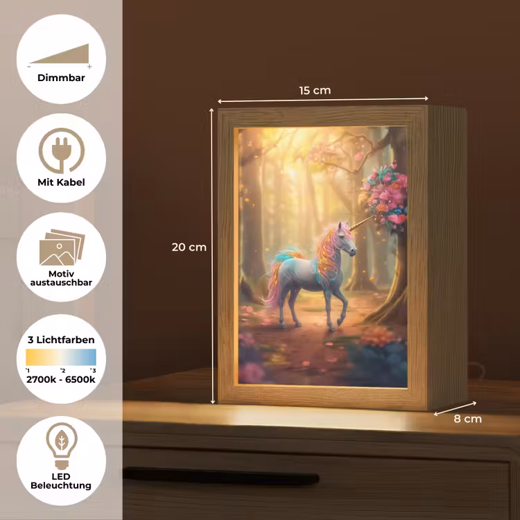 Eenhoorn - Bos - Kleurrijk - Bloemen - Meiden Light Box met kabel (Kinderlampje) klein -USP_websiteoverzichtDE