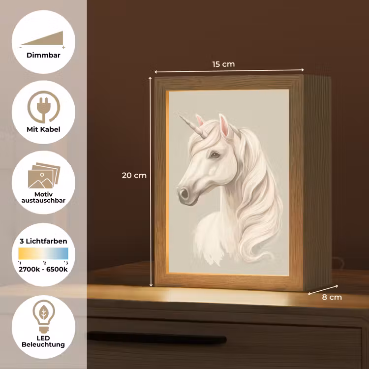 Eenhoorn - Wit - Getekend Light Box met kabel (Kinderlampje) klein -USP_websiteoverzichtDE