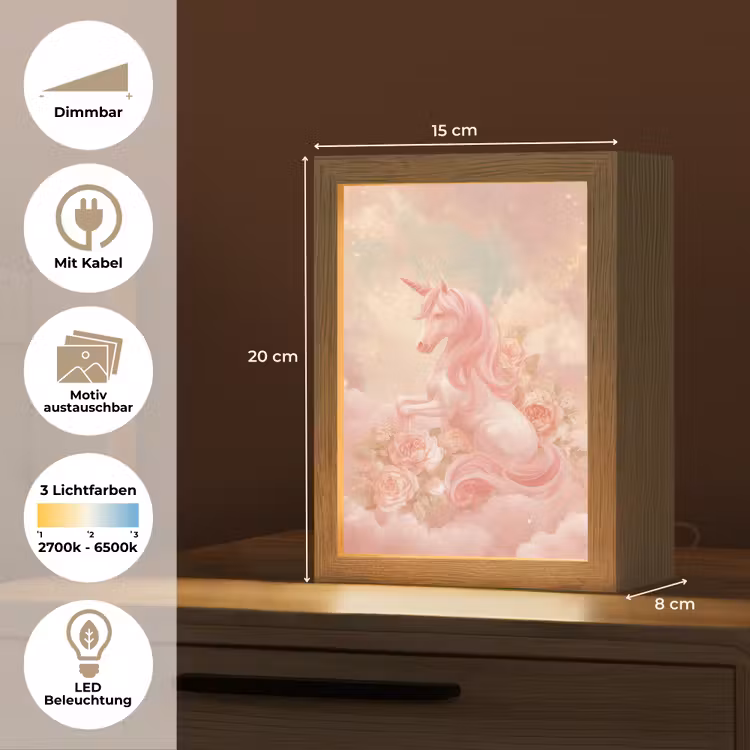 Eenhoorn - Wolken - Roze Light Box met kabel (Kinderlampje) klein -USP_websiteoverzichtDE
