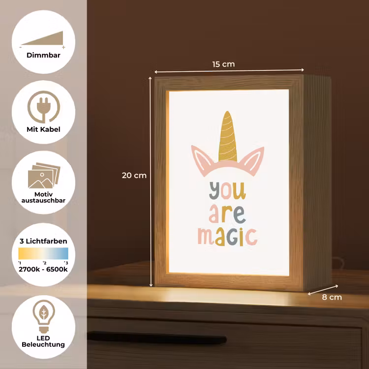 Eenhoorn - Quote - Roze - 'You are magic' Light Box met kabel (Kinderlampje) klein -USP_websiteoverzichtDE