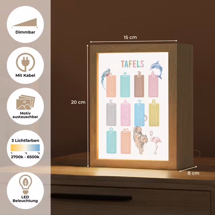 Tafels van vermenigvuldiging - Leren rekenen voor kinderen - Getallen oefenen - Dieren Light Box met kabel (Kinderlampje) klein -USP_websiteoverzichtDE