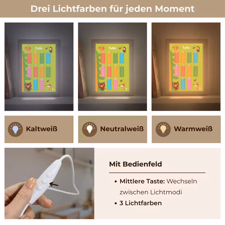 Tafels van vermenigvuldiging - Leren rekenen voor kinderen - Cijfers oefenen - Bosdieren - Groen Light Box met kabel klein -USP_lichtkleurDE