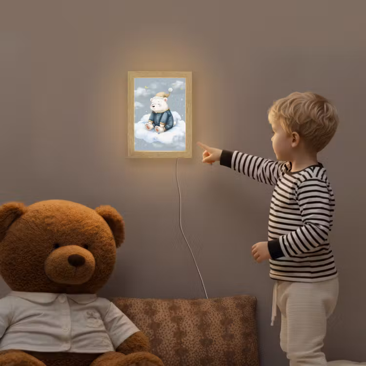 Ijsbeer - Pyjama - Wolken - Sterrenhemel Light Box met kabel klein -sfeer4a_kind