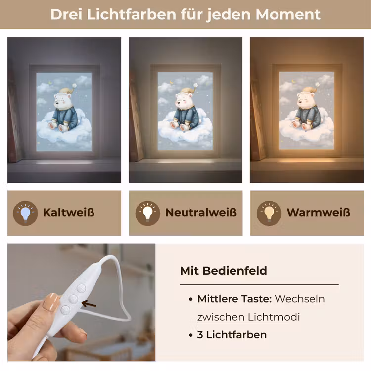 Ijsbeer - Pyjama - Wolken - Sterrenhemel Light Box met kabel klein -USP_lichtkleurDE