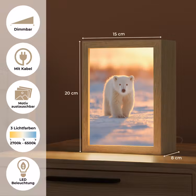Ijsbeer - Sneeuw - Zonsopgang Light Box met kabel (Kinderlampje) klein -USP_websiteoverzichtDE