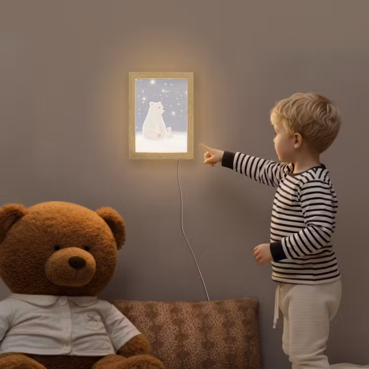 Ijsbeer - Sneeuw - Sterren - Blauw Light Box met kabel klein -sfeer4a_kind