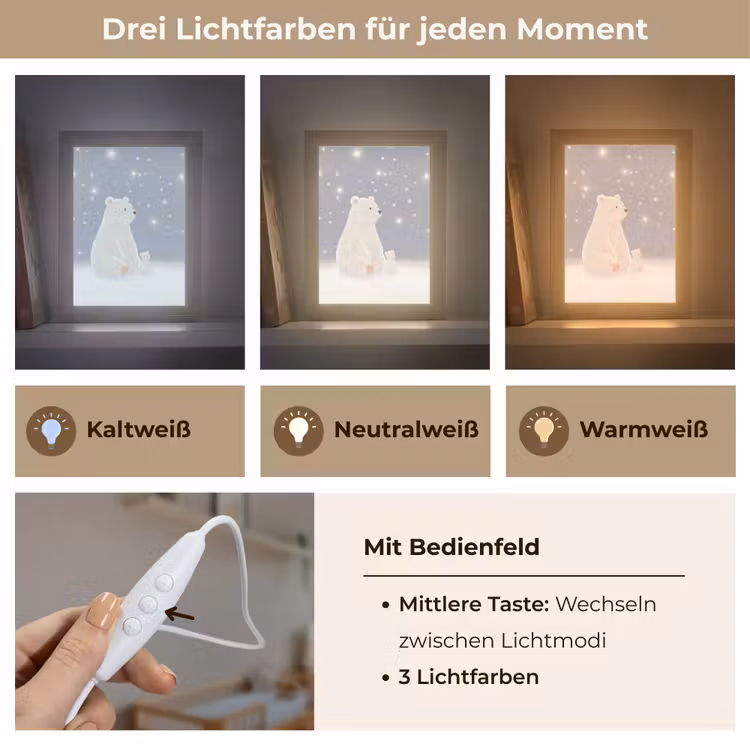 Ijsbeer - Sneeuw - Sterren - Blauw Light Box met kabel klein -USP_lichtkleurDE