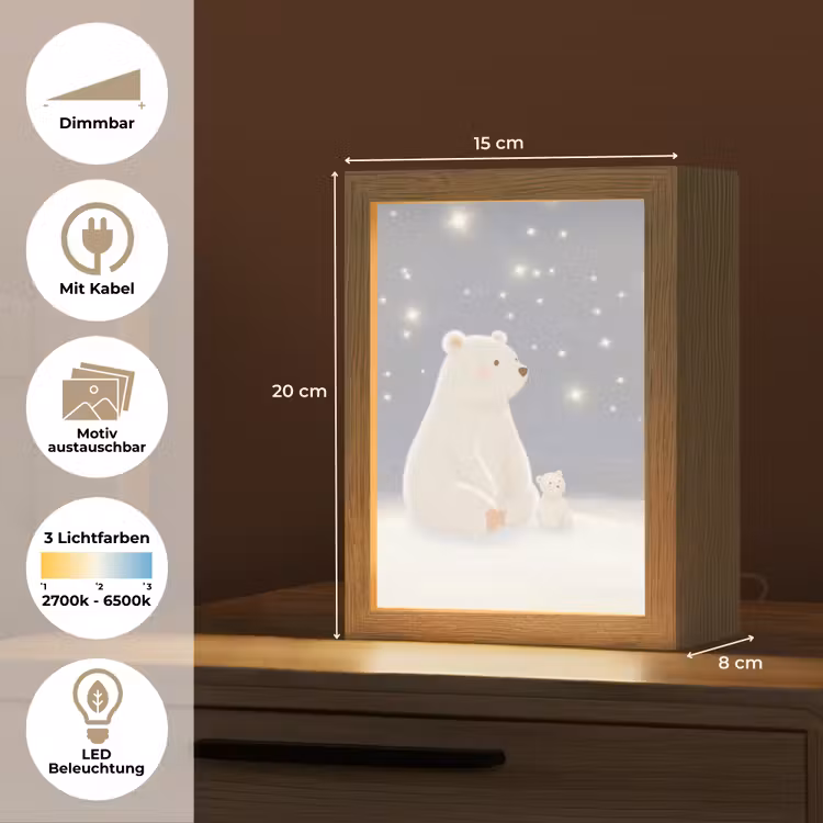 Ijsbeer - Sneeuw - Sterren - Blauw Light Box met kabel (Kinderlampje) klein -USP_websiteoverzichtDE