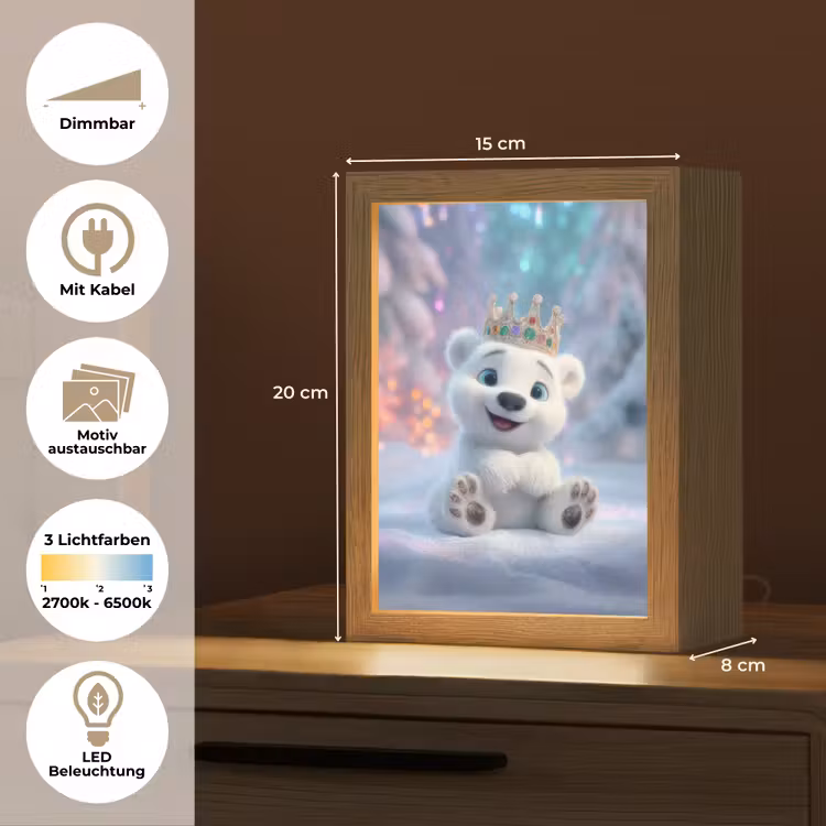Ijsbeerwelp - Sneeuw - Lichtjes - Kroon Light Box met kabel (Kinderlampje) klein -USP_websiteoverzichtDE