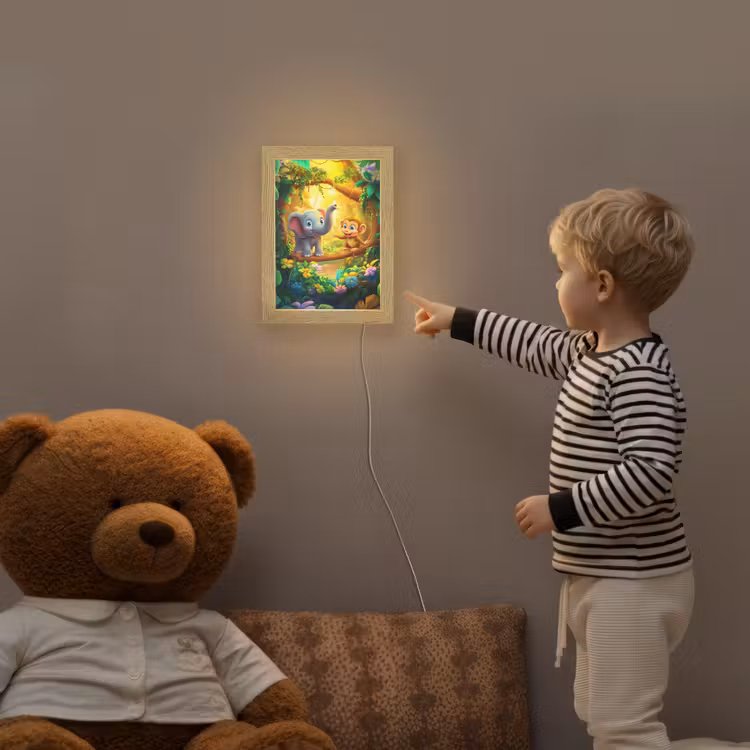 Olifant - Appje - Jungle - Kleurrijk Light Box met kabel klein -sfeer4a_kind