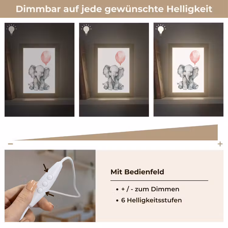 Olifant - Baby dier - Roze ballon Light Box met kabel klein -USP_dimbaarDE