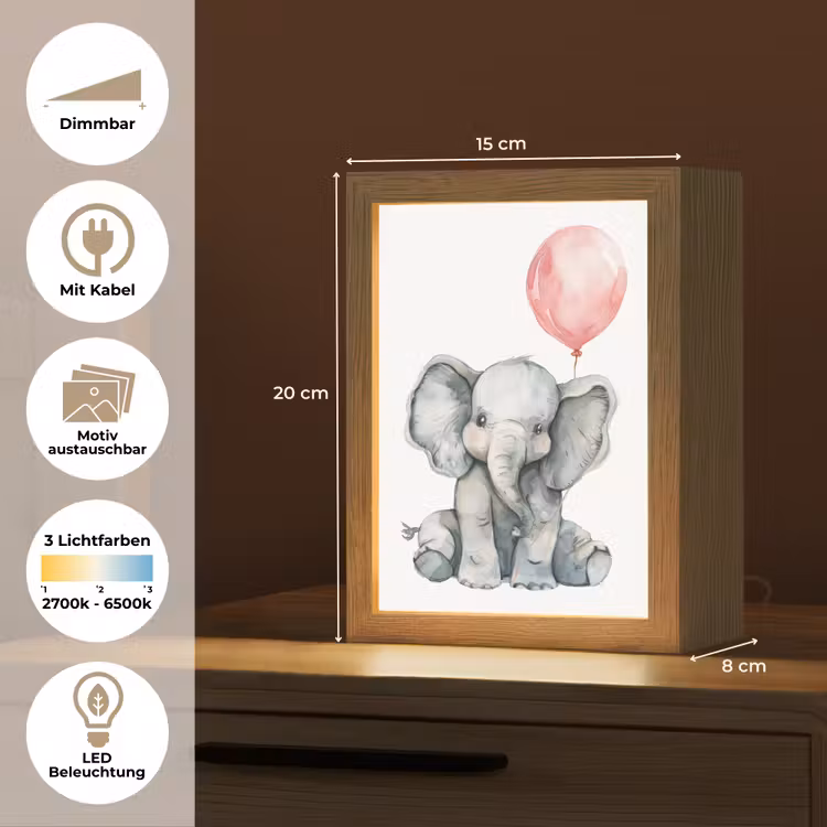 Olifant - Baby dier - Roze ballon Light Box met kabel (Kinderlampje) klein -USP_websiteoverzichtDE