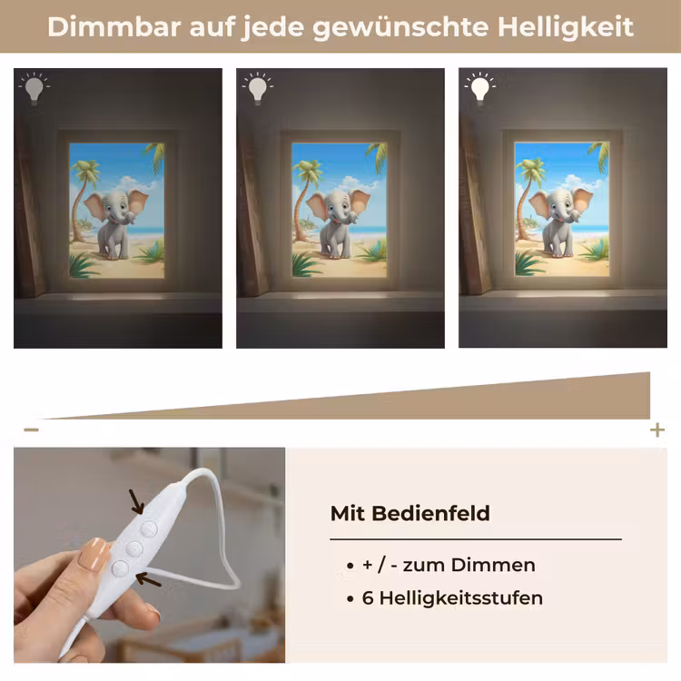 Olifant - Strand - Dieren - Meisjes - Kind Light Box met kabel klein -USP_dimbaarDE