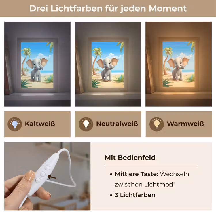 Olifant - Strand - Dieren - Meisjes - Kind Light Box met kabel klein -USP_lichtkleurDE