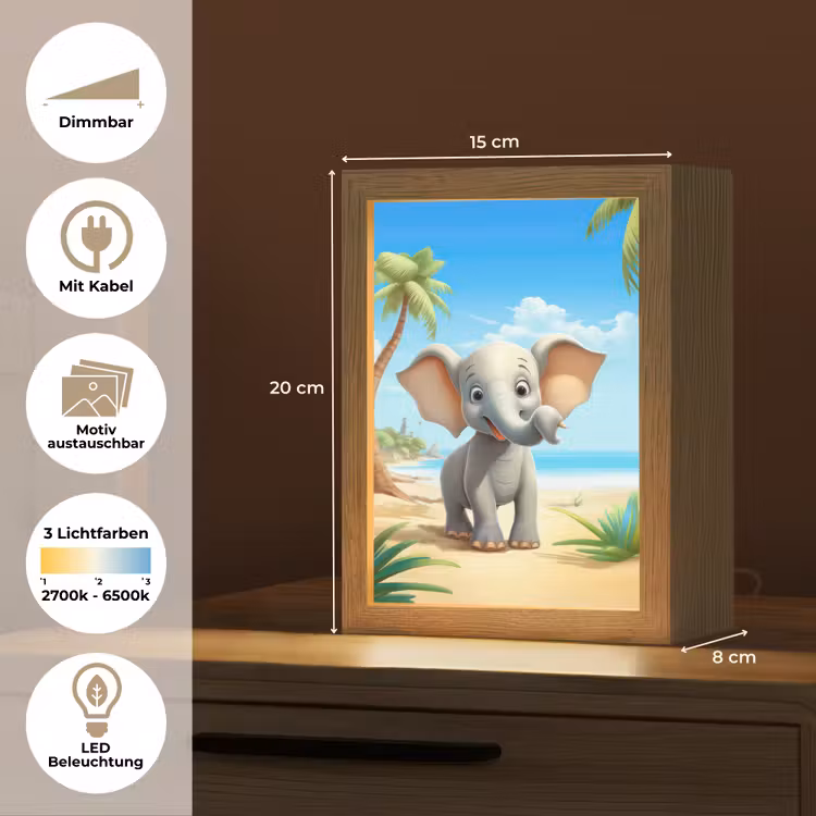 Olifant - Strand - Dieren - Meisjes - Kind Light Box met kabel (Kinderlampje) klein -USP_websiteoverzichtDE