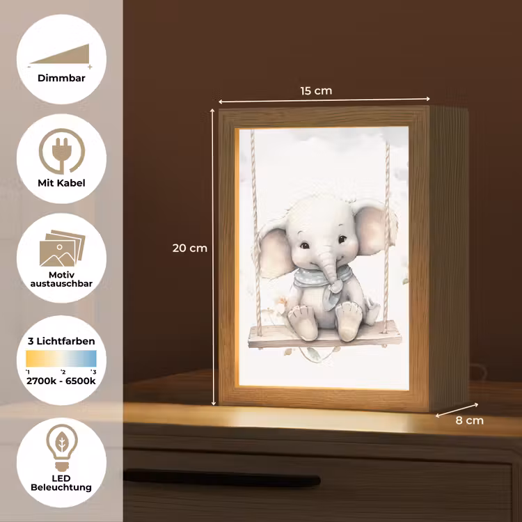 Olifant - Dier - Kinderen Light Box met kabel (Kinderlampje) klein -USP_websiteoverzichtDE