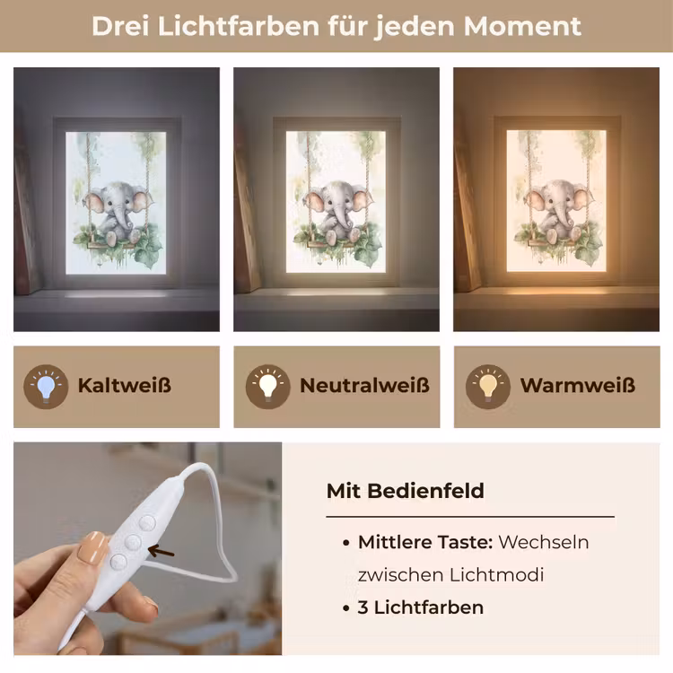 Olifant - Dier - Kinderen - Jungle Light Box met kabel klein -USP_lichtkleurDE