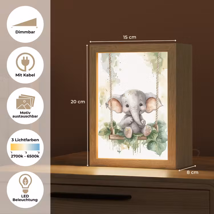 Olifant - Dier - Kinderen - Jungle Light Box met kabel (Kinderlampje) klein -USP_websiteoverzichtDE