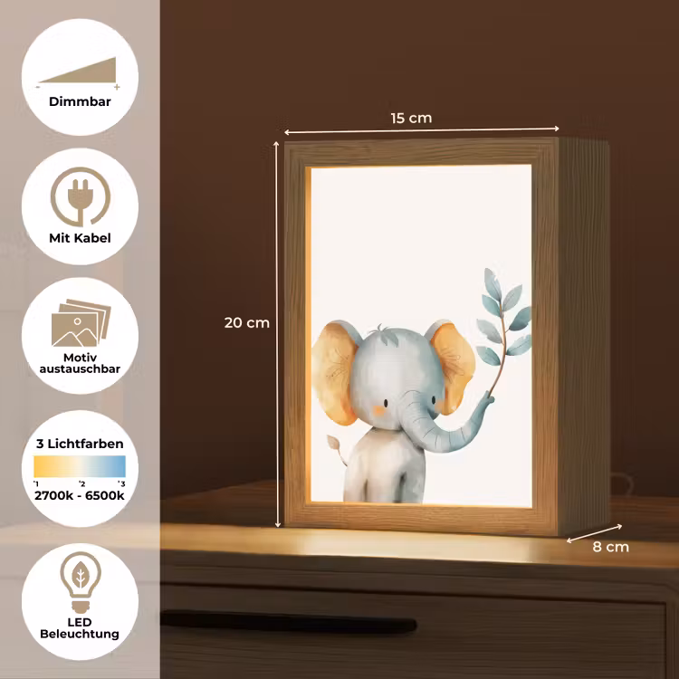 Olifant - Dier - Pastel kleuren Light Box met kabel (Kinderlampje) klein -USP_websiteoverzichtDE