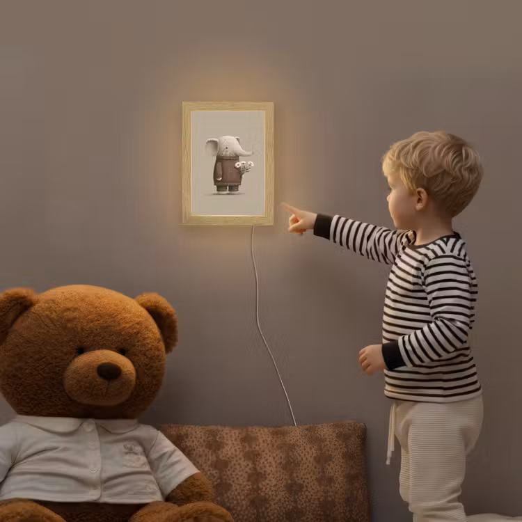 Olifant - Witte bloemen - Kindvriendelijk Light Box met kabel klein -sfeer4a_kind