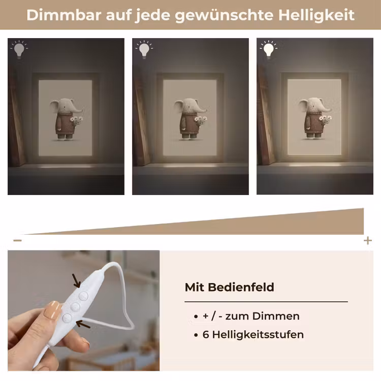 Olifant - Witte bloemen - Kindvriendelijk Light Box met kabel klein -USP_dimbaarDE