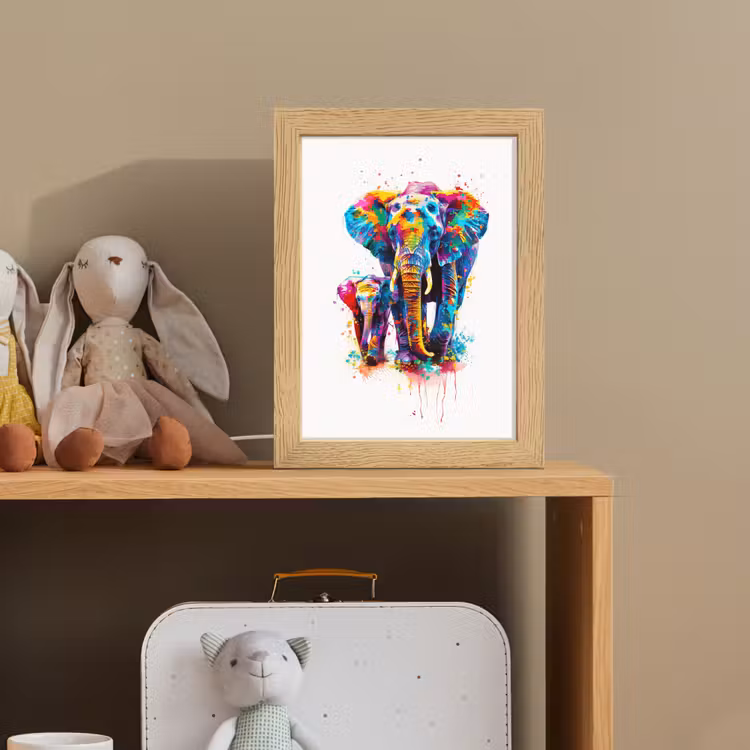Olifanten - Dieren - Verf - Kleurrijk Light Box met kabel klein -sfeer2_kind
